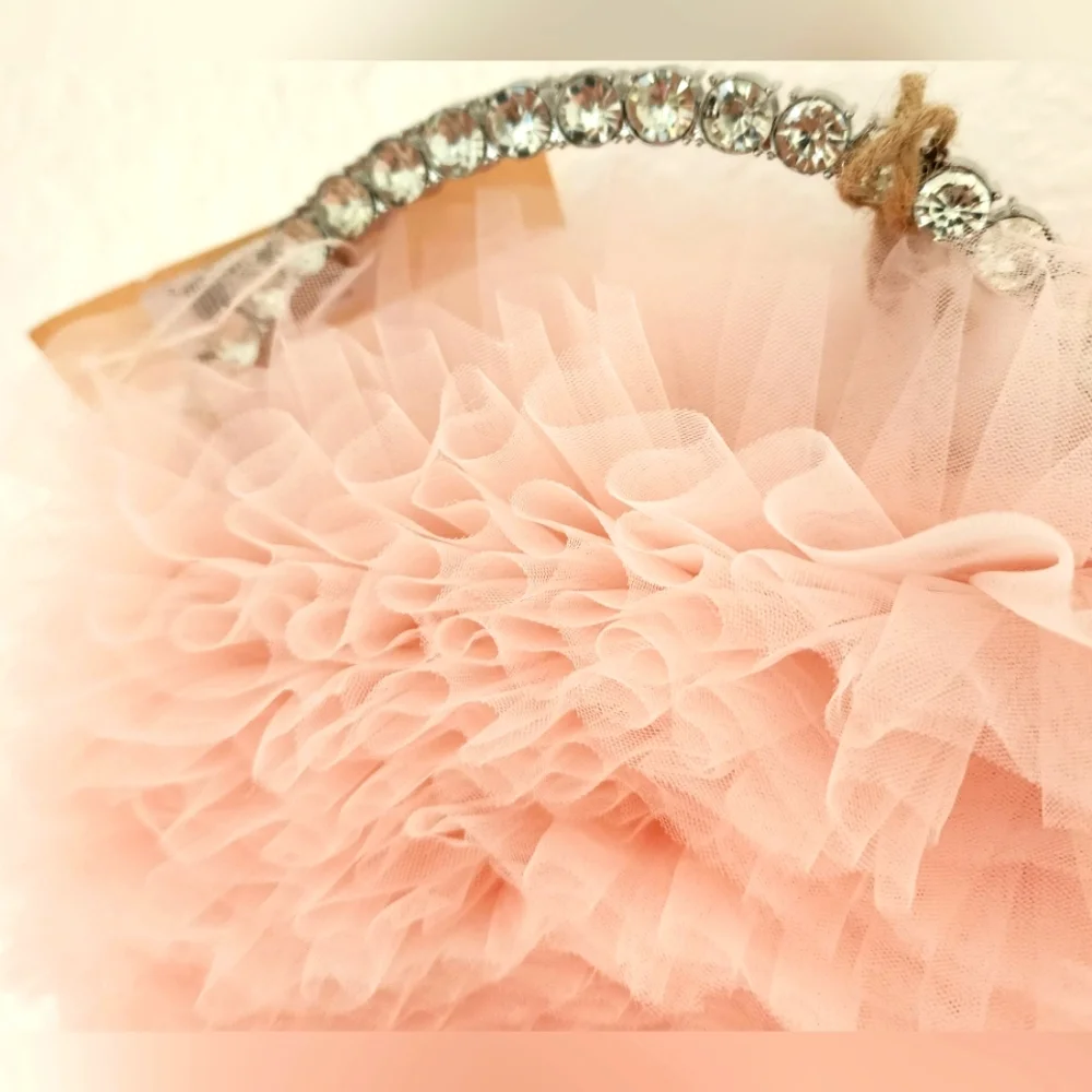 Badgley Mischka Jewel Jazzie Layered Tulle In Blush, Ruffled Clutch NWT Handbag